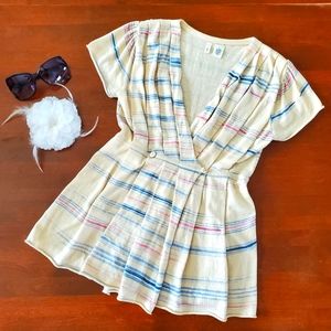 Anthropologie Moth Shirt Womens Small Wrap Front Pleated Terry Linen Cream Pink